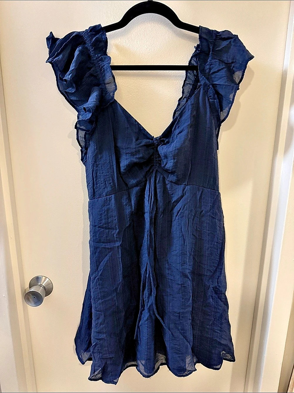Old Navy Flutter-Sleeve Fit & Flare Mini Dress Blue XL
